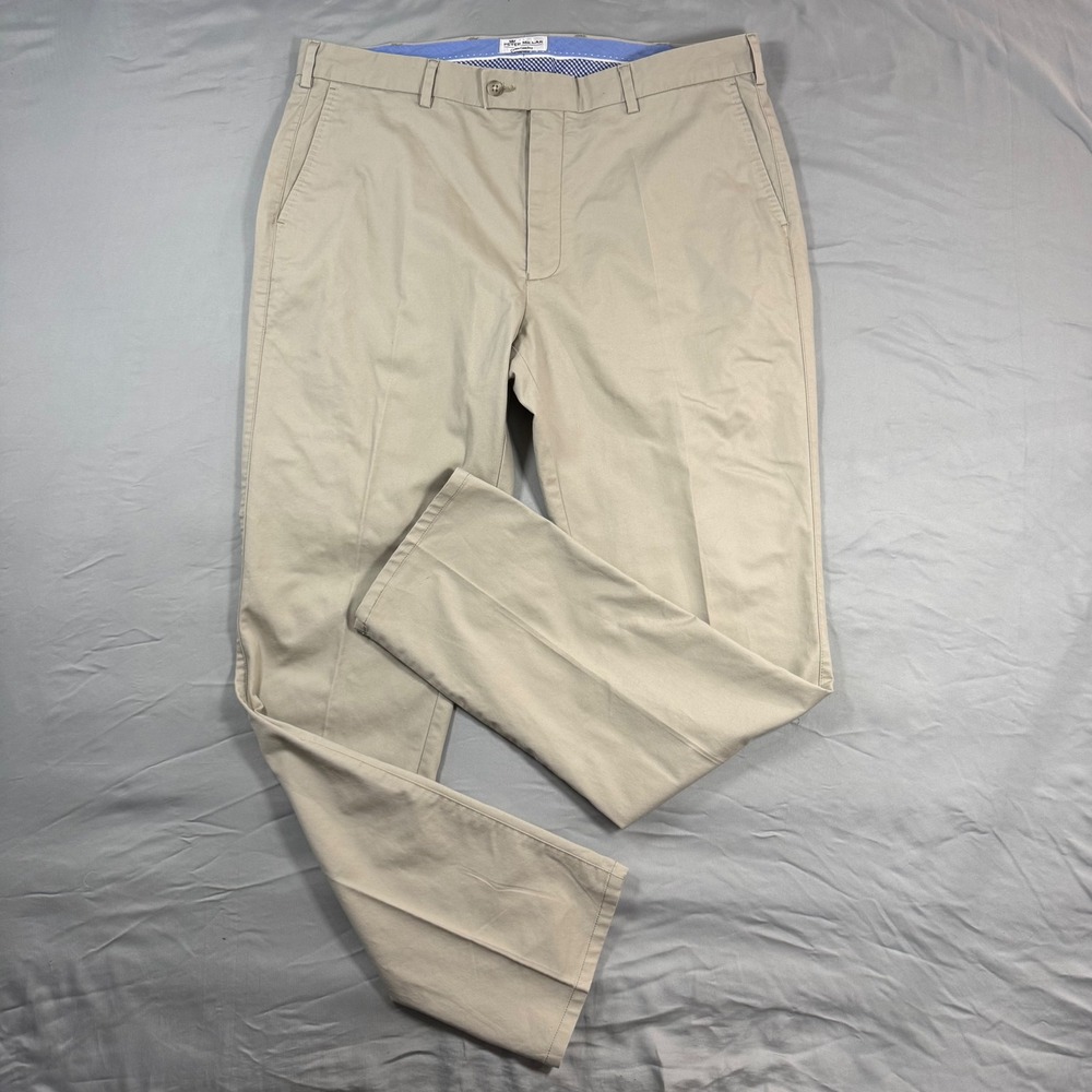 Peter Millar Crown Comfort Chino Pant Mens 38x33 Khaki Tan Flat Front Preppy